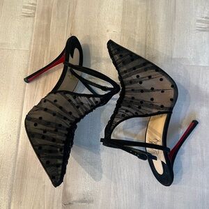 Selling size 39 Black Christian Louboutin heels, ACIDE LACE 100 RETE/PLUM TULLE